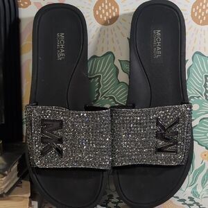 Michael Kors Black Glitter Slide Sandals